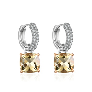 2carats Cushion Cut Yellow Diamond Silver Loop earrings