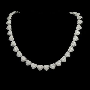 12mm Heart Shape Moissanite Diamond Tennis Necklace Metal: 925 Silver Gemstone: Moissanite Diamond