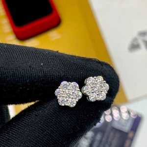 High End Vvs1 Moissanite Diamond Floral Stud Earrings