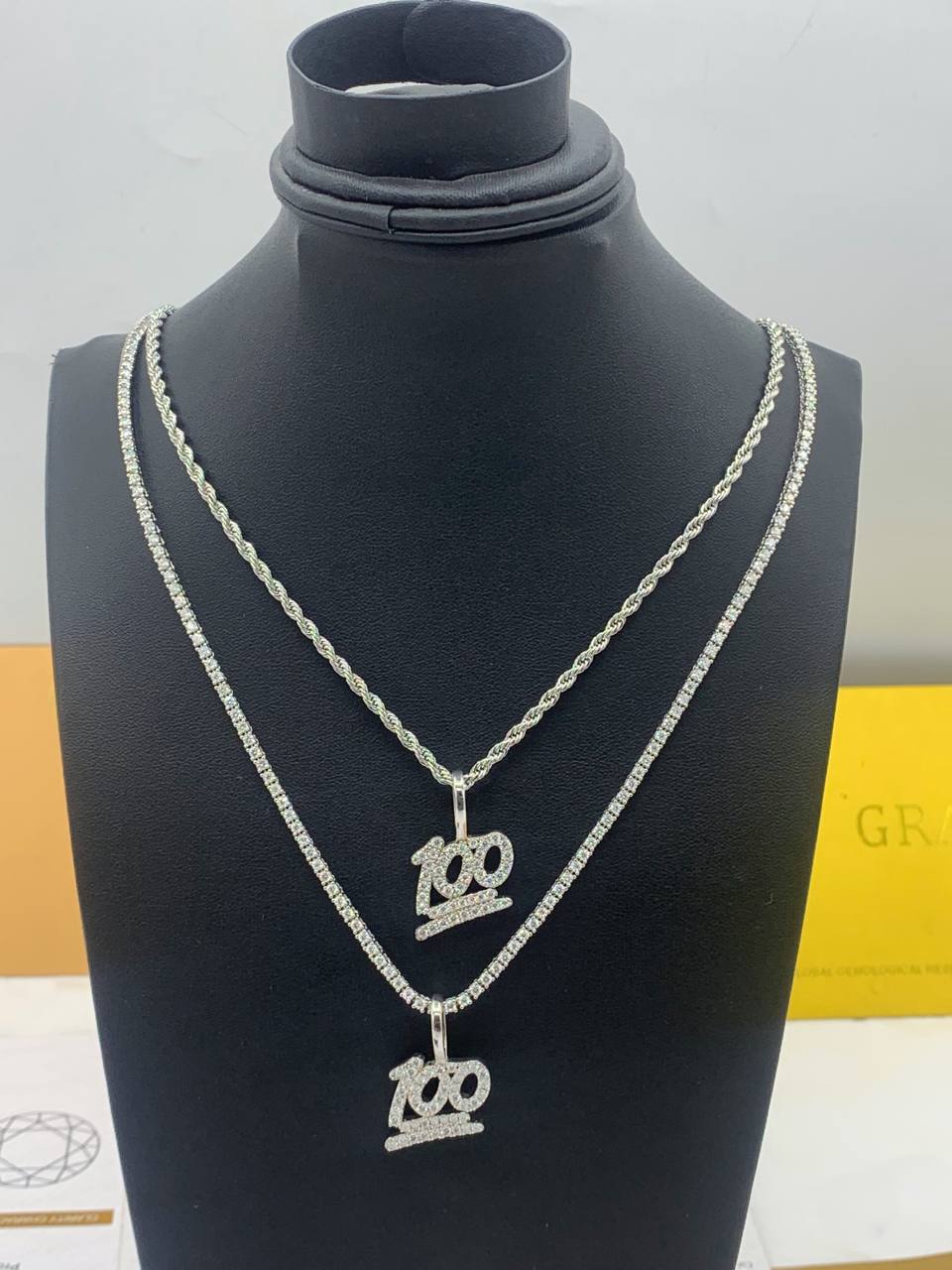 High End Vvs1 Moissanite Diamond Tennis Necklace (4mm) With 100 Emoji Pendant - Image 2