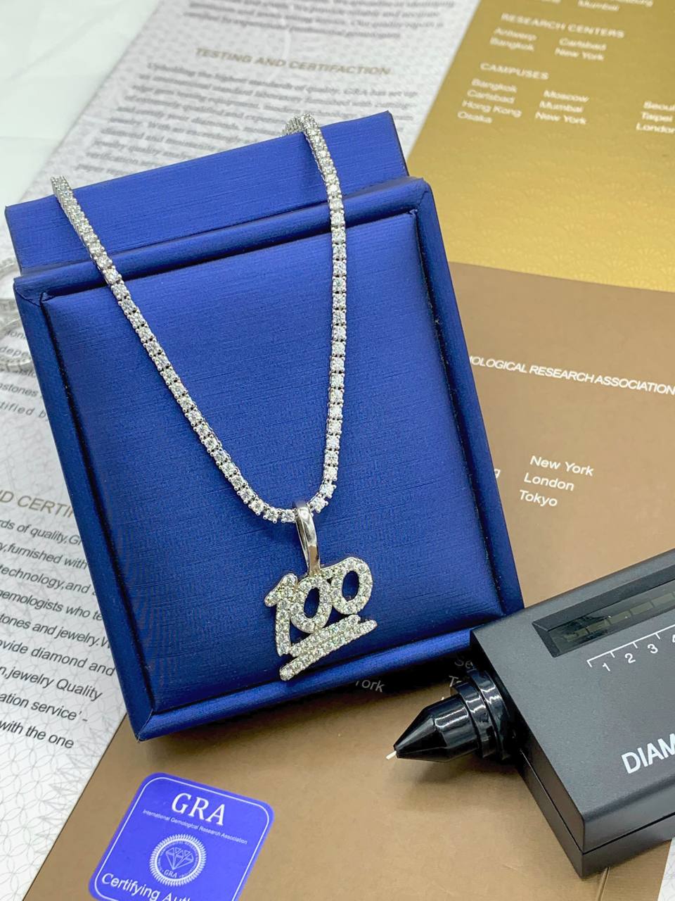 High End Vvs1 Moissanite Diamond 100 Emoji Pendant