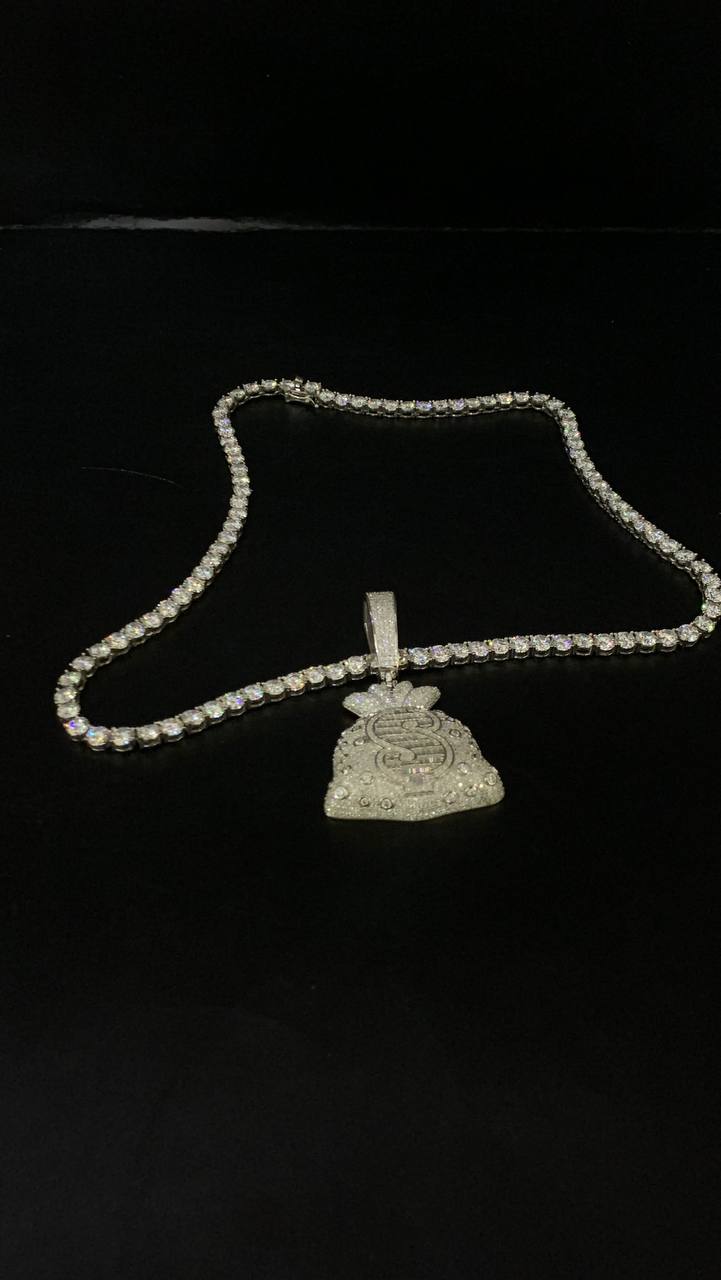 VVS Moissanite 5mm Tennis Necklace with Big Money Bag Pendant - Image 2