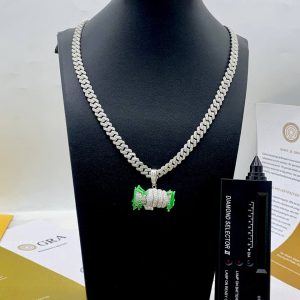 High End VVS1 Moissanite Diamond Money in Hand Pendant on Cuban Chain