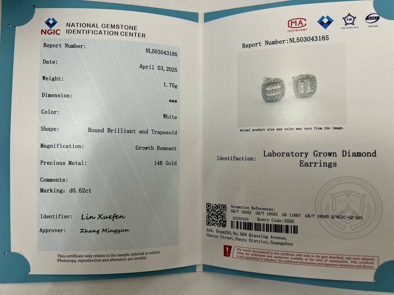 14karats Rose Gold Round Brilliant and Trapezoid Studs - Image 4